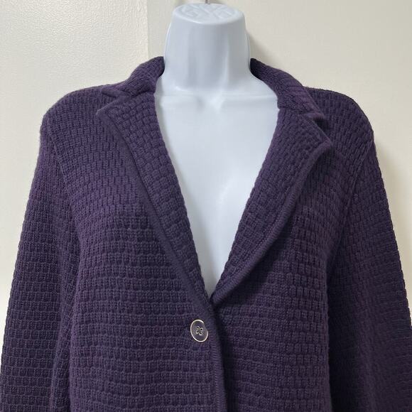 Talbots Womens Merino Wool Knit Blazer Cardigan Size M Royal Purple Academia - Picture 3 of 8